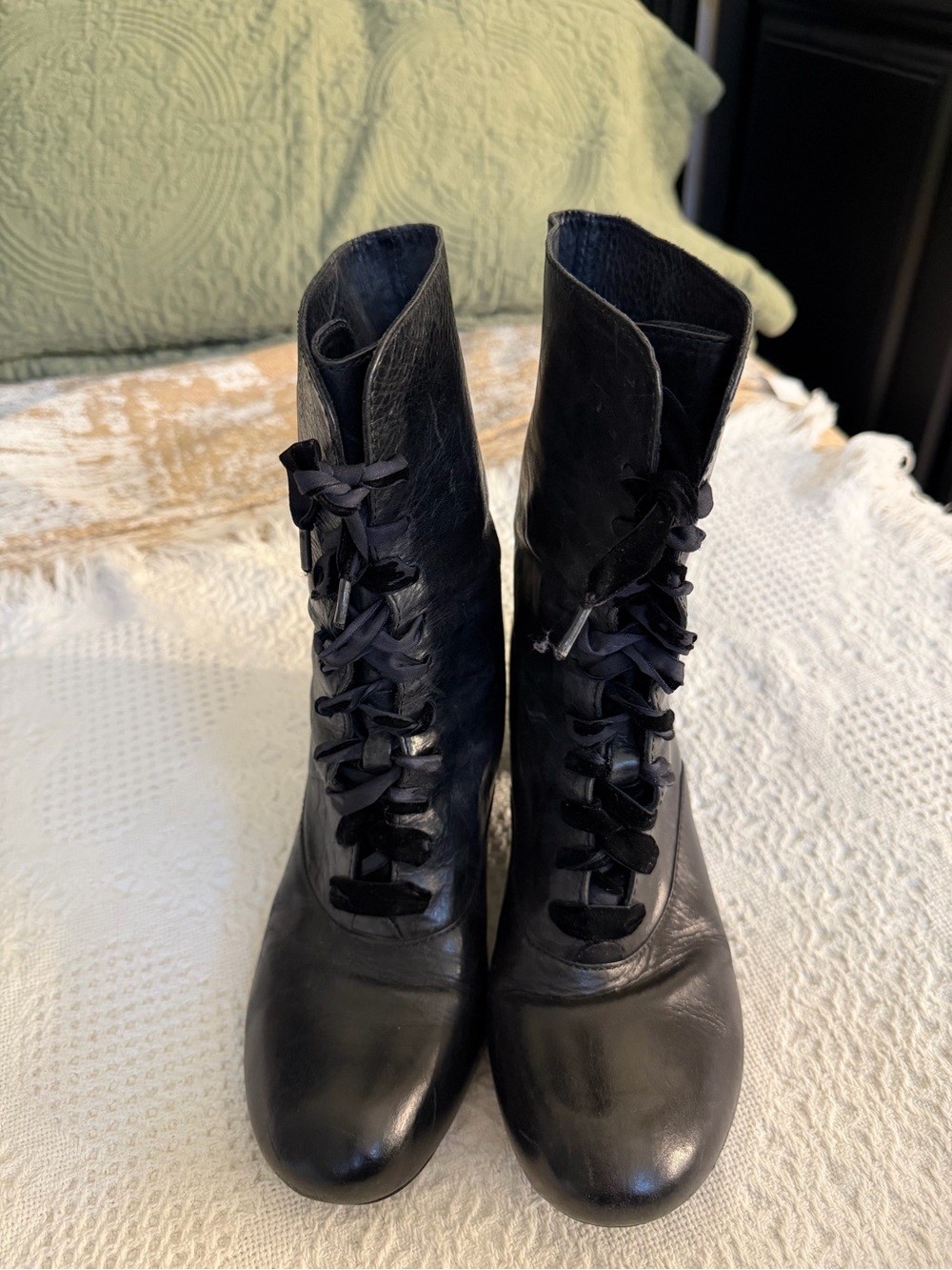 Born Black Lace-Up Leather Ankle Boots